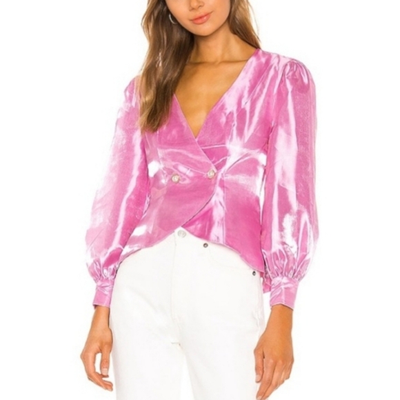 MAJORELLE Tops - NWT MAJORELLE Newton Bubblegum Pink Metallic Pearl Button Coquette Top